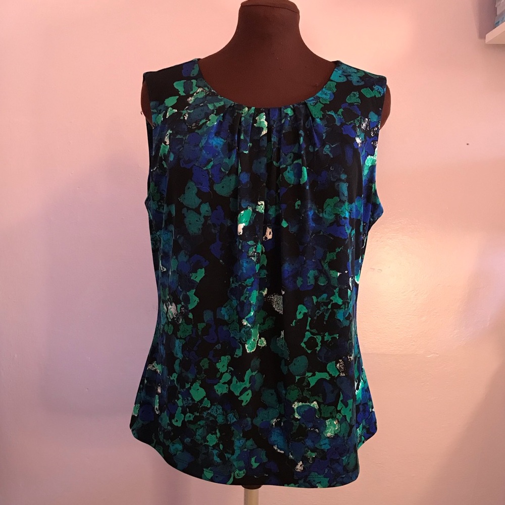 Calvin Klein Sleeveless Multiblue Patterned Blouse